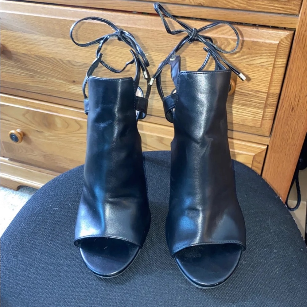 *SOLD* Brash Black Faux Leather Peep-Toe Heels